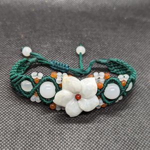 Adjustable Macreme and Jade Bracelet